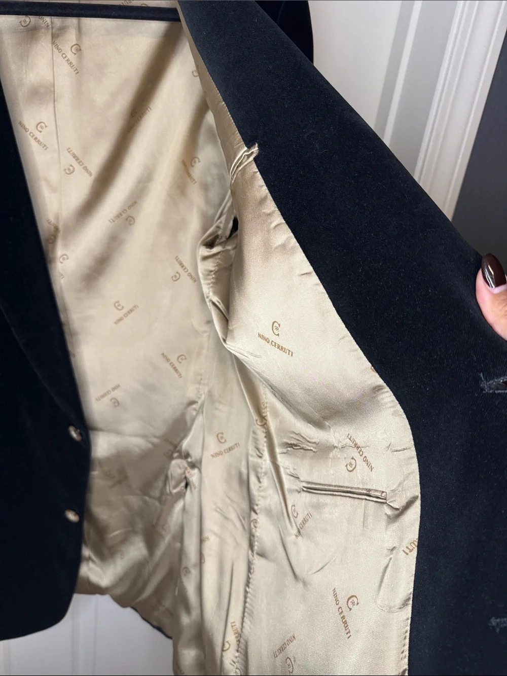 Men's Black Velvet Blazer with Gold-Lined Interior